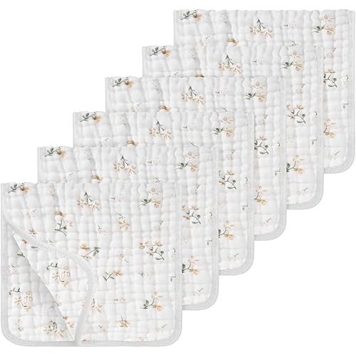Looxii Muslin Burp Cloths 100% Cotton Muslin Cloths Large 20''x10'' Extra Soft and Absorbent 6 Pack Baby Burping Cloth for Boys and Girls (Floral)