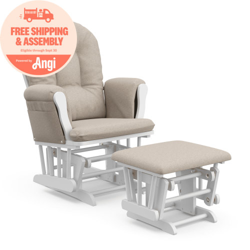 Storkcraft Hoop Infant Nursery Glider and Ottoman, White with Taupe Swirl