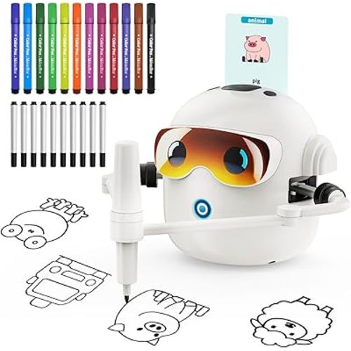 Drawing Robot for Kids, Interactive Montessori Educational Drawing Machine with 100 Cards, Smart Painting Learning Robot Toy for 3 4 5 6 7 8 Year Old Boys Girls Birthday Gift