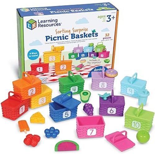 Learning Resources Sorting Surprise Picnic Baskets, Toddler Sorting & Matching Skills Toy, Fine Motor Skills, Preschool Educational Toys, 32 Pieces, Ages 3+