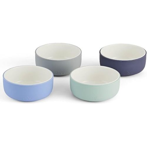 Elk and Friends Kids Porcelain Bowls with Silicone Sleeve | Kids/Toddler/Baby Feeding | Microwave & Dishwasher Safe | Non slip | Cereal/Soup/Snack Dishes & Dinnerware - Sage/Misty Blue/Gray/Navy - Normal Sleeve
