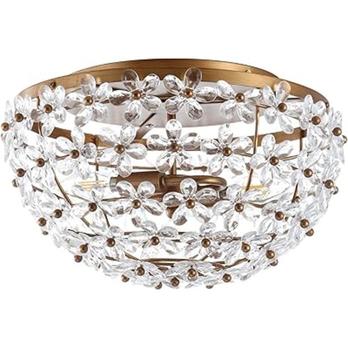 JONATHAN Y JYL9043A Isabelle 15.5" Metal/Acrylic LED Flush Mount Traditional,Glam,FrenchCountry,Cottage Dimmable, 2700K Cozy Warm Light, for Kitchen,Hallway,Bathroom,Stairwell, AntiqueGold