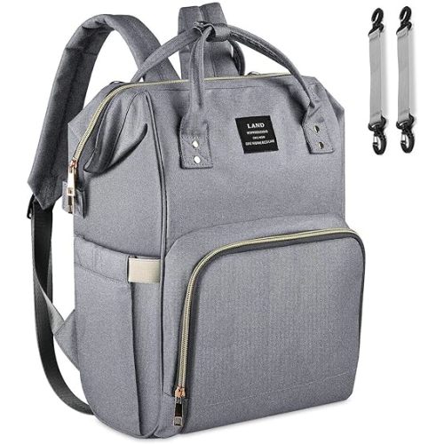Ticent Land Diaper Bag for Mom, Baby Diaper Backpack Organizer Large Capacity Compact Dad Baby Bag Back Pack Toddler Nappy Bag Bookbag, Gray