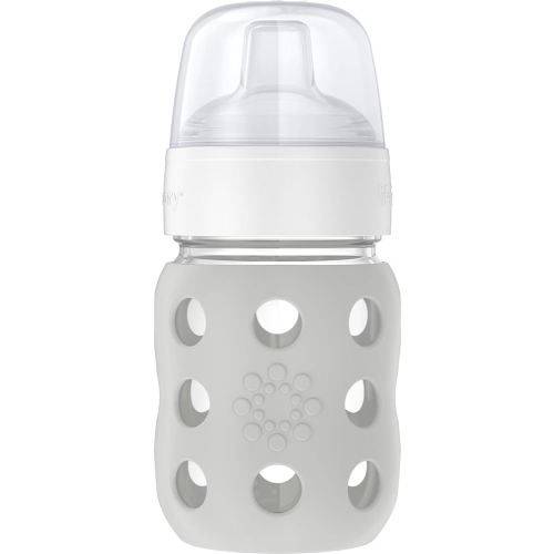 Lifefactory 8-Ounce Wide Neck Glass Baby Bottle with Protective Silicone Sleeve and Sippy Spout, Stone Gray (LG2251WCG4)