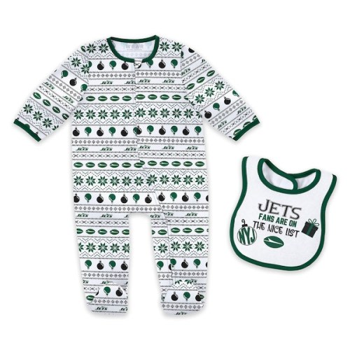 New York Jets WEAR by Erin Andrews Newborn & Infant Allover Print Full-Zip Sleeper & Bib Set