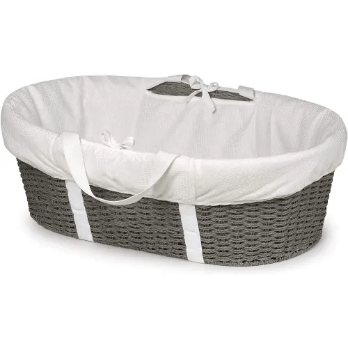 Badger Basket Wicker-Look Woven Baby Moses Changing Basket with Pad and Cover - Cool Gray/White