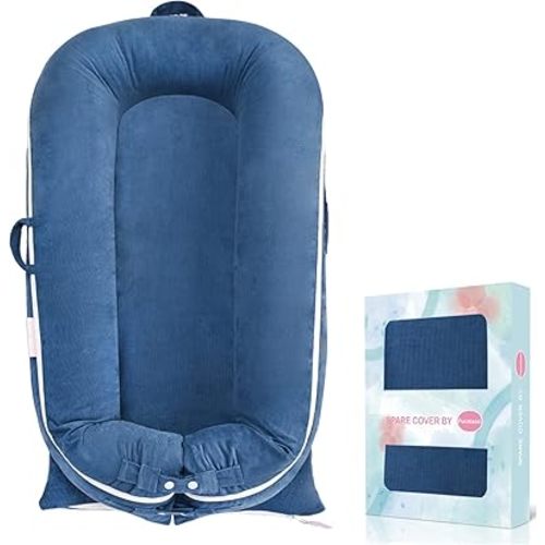 Corduroy Baby Lounger Cover for Dockatot Deluxe + | 100% Cotton Hypoallergenic Newborn Premium Quality Spare Cover(Cover Only) (Blue)