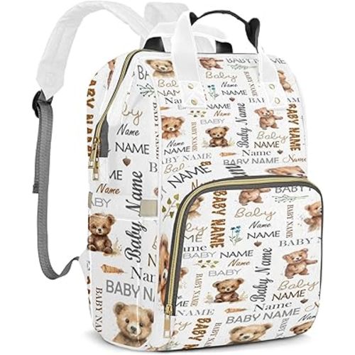 Personalized Diaper Backpack with Name, Custom Bear Baby Backpack Diaper Bag, Boy Girl Multifunctional Mommy Bag
