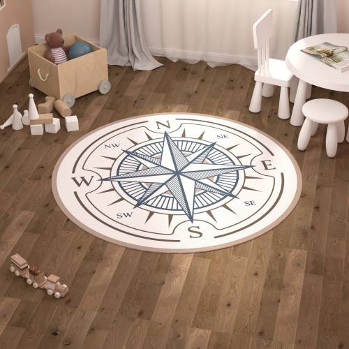 Compass Rug Kids, Nautical Themed Nursery Carpet Little Boy Room, Floor Non Slip Round Rug Playroom, Personalized Printed Carpet Toddler Boy