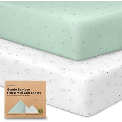 Pack and Play Sheets Fitted, 2-Pack Mini Crib Sheets - Pack N Play Sheets, Fitted Crib Sheet for Pack and Play Mattress, Playard Baby Crib Sheets, Crib Sheets Neutral for Boys, Girls (Bunnies)