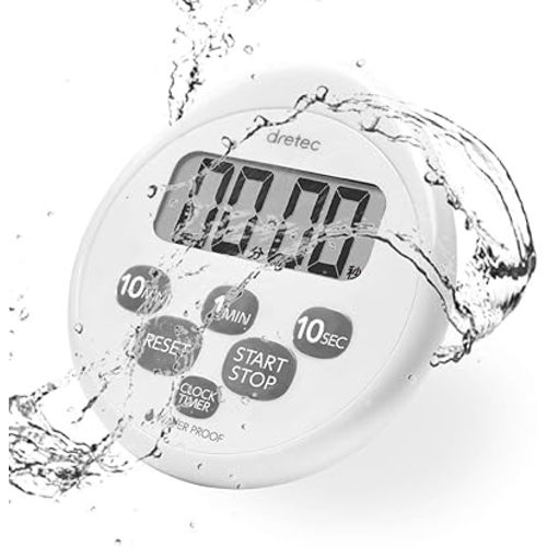dretec Digital Timer Water Proof Shower Timer Shower Clock Bathroom Magnetic Backing White(Waterproof) Officially Tested in Japan (1starter Lithium Battery Included)