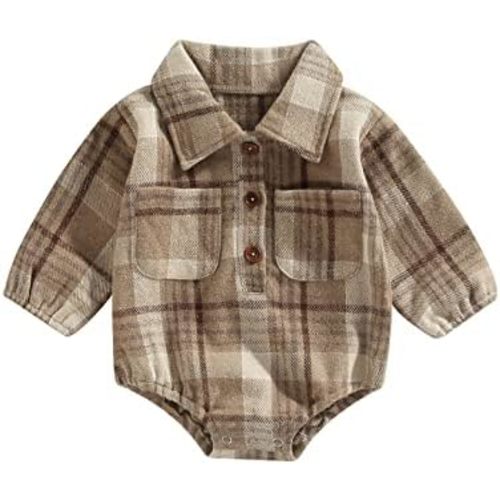 Baby Boy Plaid Shirt Romper Flannel Long Sleeve Oversized Tops Infant Button Down Fall Clothes