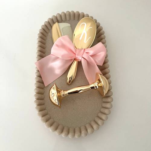 Mirror Brush and Comb Set optional Rattle - Gold