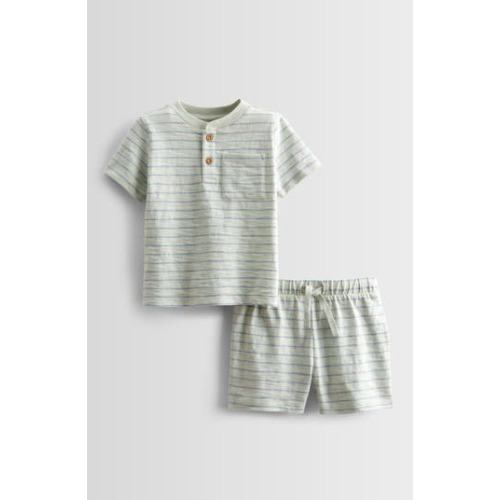 Stripe Short Sleeve Henley & Drawstring Shorts Set, 6M