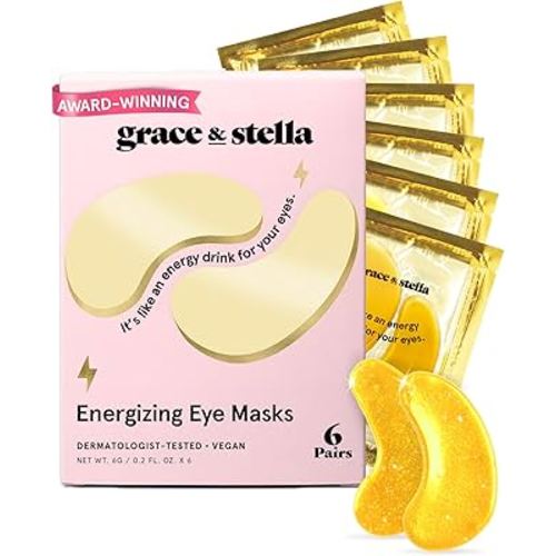 grace & stella Award Winning Under Eye Mask - Travel Size Toiletries - Bridal Shower Gifts - Gel Eye Patches for Dark Circles, Puffy Eyes, Wrinkles, Undereye Bags - Vegan - Self Care (6 Pairs, Gold)