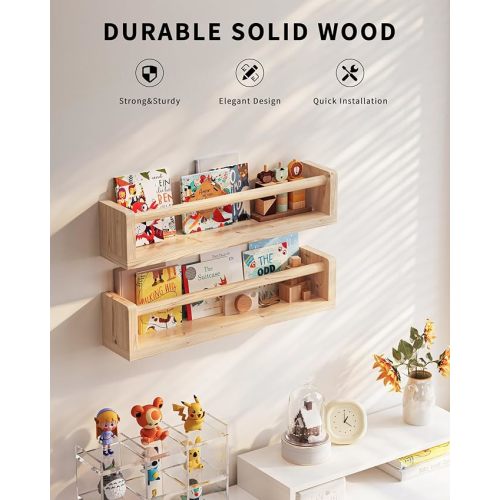 Nursery Wall Bookshelf Set of 4, Floating Bookshelves for Kids' Rooms, Toddler Bedroom Decor, Nursery (Wood, 16.5 Inches)