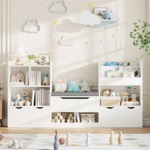 Isabelle & Max™ 72" W x 37"H 4-IN-ONE Kids Bookcase with 3 Drawers, Soft Cushion, 3-Layer Bookshelf, Reading Nook & Reviews | Wayfair