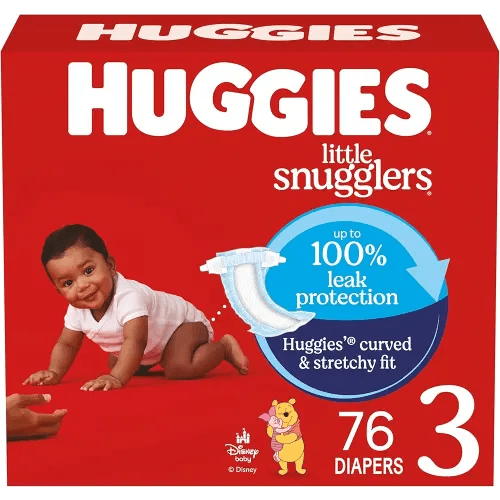 Huggies Size 3 Diapers, Little Snugglers Baby Diapers, Size 3 (16-28 lbs), 76 Count, Packaging May Vary