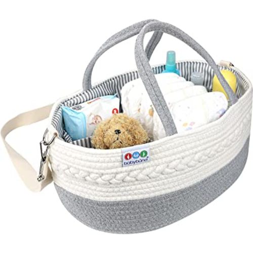 Extra Large Baby Diaper Caddy Organizer - Portable Rope Nursery Basket for Changing Table Storage - Baby Essentials Organizer for Diapers, Wipes, and More