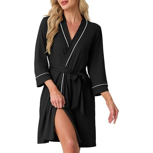 PrinStory Womens Robe Knee Length Knit Bathrobe Lightweight Soft Ladies Robes