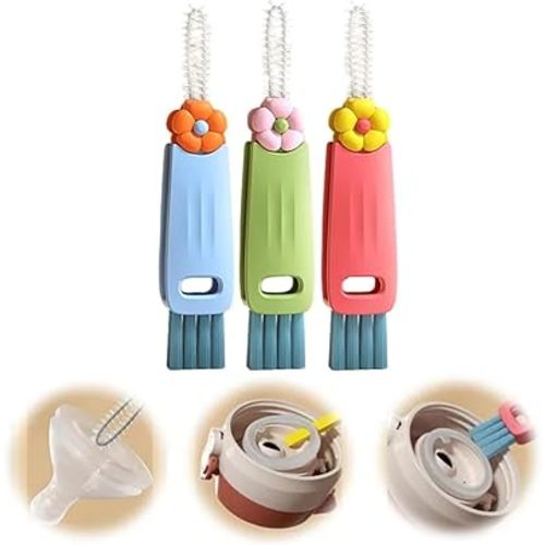 3 in 1 Cup Lid Cleaning Brush, 2025 New Cup Lid Cleaner with Brush, Multifunctional Portable Crevice Cleaning Brush Set for Baby Bottle Gap Tight Spaces, Home Kitchen Cleaning Tools (Mix)