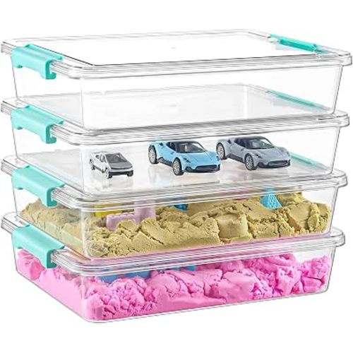 Stebopum 6 QT Clear Plastic Storage Bins with Lids, Stackable Sensory Bin Tools, Arts Crafts Organizers and Storage Containers with Lids for Home, Office, Classroom and Workshop Organization, 4 Pack