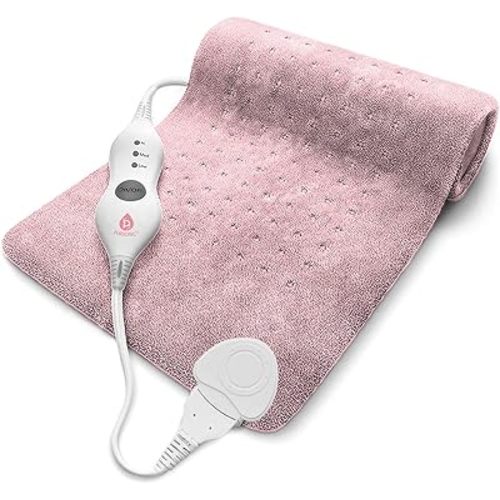 Pursonic Extra Large Electric Heating Pad for Back Pain and Cramps Relief - 12" x 24" Heating Pad for Back Pain Relief, Neck, Shoulder - Dry & Moist Heat Option 2 Hours Auto Shut-Off (Rose Gold)