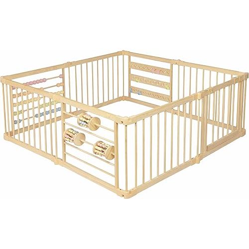 Wooden Playpen For Toddlers and Babies - (8) Wood Panels - Foldable