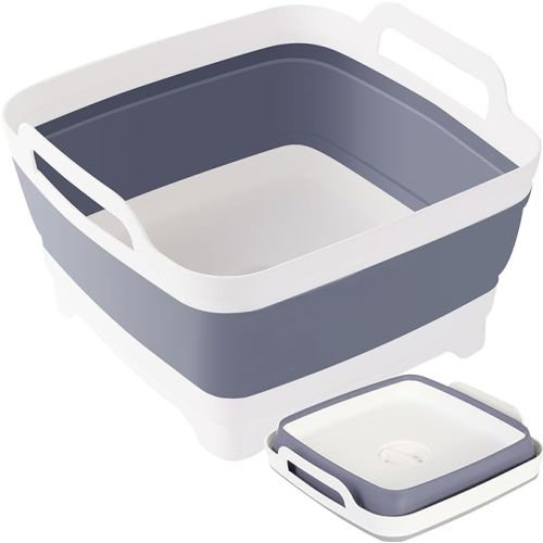 Febortiey Collapsible Dish Tub 9L-Collapsible Basin Bucket Portable Sink-Outdoor Multiuse Foldable Sink Tub Wash Dish Basin for Kitchen Sink RV Camping - 9l Dishpan Grey