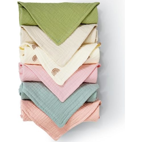 Baby Muslin Washcloths 11×11 inch Soft and Absorbent Cotton Face Towels for Baby Boys&Girls 6 Pack