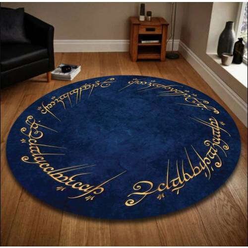 Lord of The Rings Blue Rug,Navy Round Rug, Popular Rug, Themed Rug, Living Room, Home Decor,Gift For Her,Ethnic Rug,Movie Rug,Fantastic Rugs