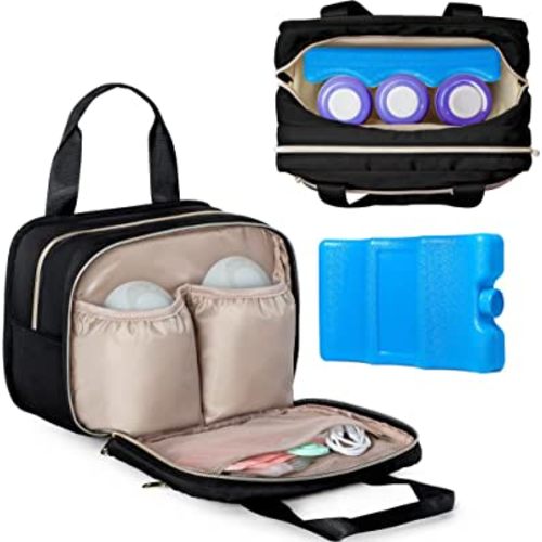 Fasrom Wearable Breast Pump Bag with Cooler and Ice Pack Compatible with Elvie and Willow Pumps and Medela Pump in Style, Insulated Pump Carrying Case to Hold Extra Pump Parts, Black (Patent Design)