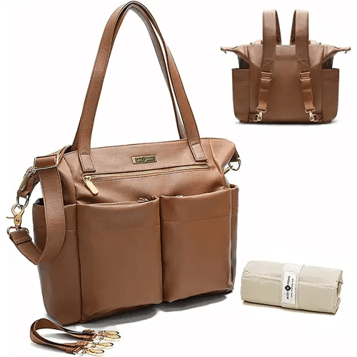 miss fong Diaper Bag Tote Leather Diaper Bag Backpack Large Tote Bag,Baby Diaper Bag for Women,Diaper Bag Purse with 11 Diaper Bag Organizer,Changing Pad, Stroller Straps,4 Insulated Pockets
