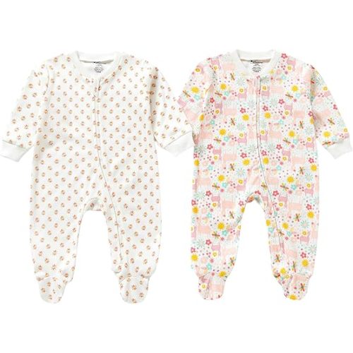 Unisex Baby Footies with Zipper,100% Cotton 2 Pack of Newborn Footed, 0-12 Months Soft Casual Newborn Baby Clothes