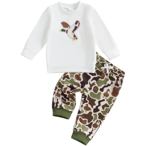 Toddler Baby Boy Hunting Clothes Mallard Duck Hunting Sweatshirt Top Camo Pants Set 2Pcs Infant Fall Outfit