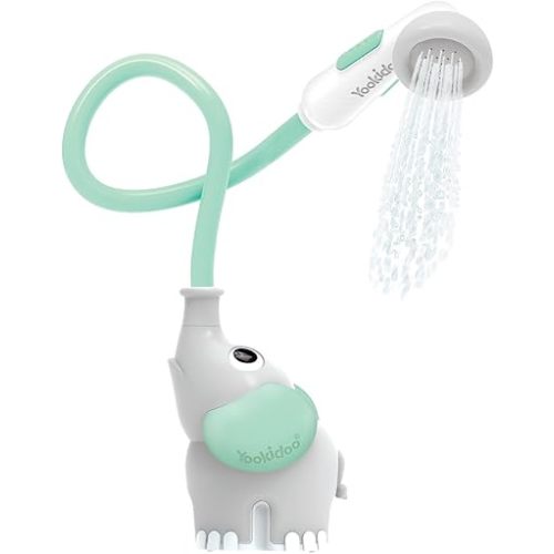 Yookidoo Baby Bath Shower Head – Elephant Water Pump with Trunk Spout Sprayer & Rinser, Dual Knob Flow Control, Bath Time Essential for Newborns, Tub or Sink (Turquiose)