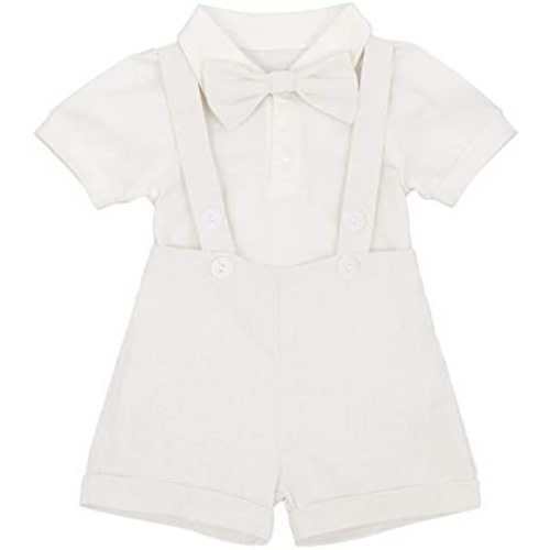 Baby Boys Formal Suit Set Short Sleeve Romper Suspenders Shorts Pants Bowtie Wedding Tuxedo Outfits Cake Smash Clothes