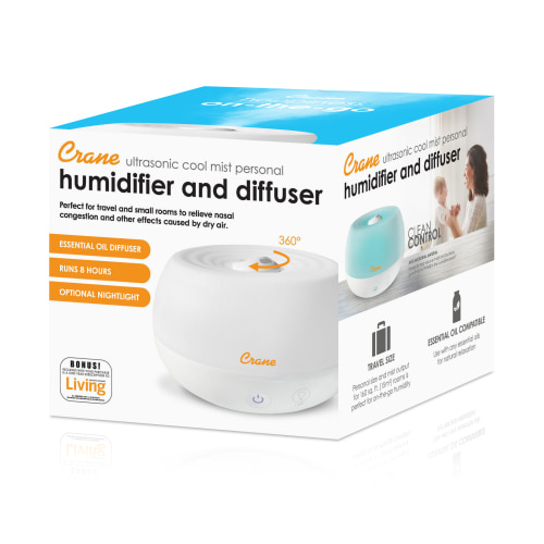 0.2 Gal. 2-in-1 Ultrasonic Cool Mist Humidifier & Aroma Diffuser for Small Rooms - Crane USA