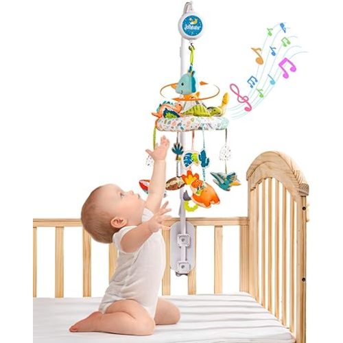 Jollybaby Nursery Baby Automatic Rotating Dinosaur Crib Mobile Toy with Music Box & Arm, Crib Mobile Toy for Newborn Gift