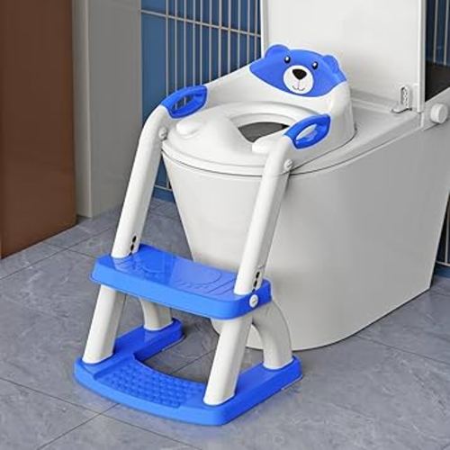 Potty Training Seat, SKYROKU Potty Training Toilet with Step Stool Ladder, for Kids Boys Girls Toddlers - Comfortable Safe Potty Seat with Anti-Slip Pads Ladder (8899+DarkBlue)