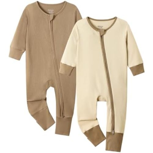 Bafeicao Baby Rayon of Bamboo Pajamas Sleeper with Mitten Cuffs Ribbed 2 Way Zipper Romper Long Sleeve Footless Pjs Sleepers