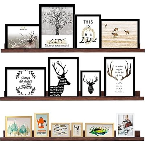 AZSKY Floating Shelves Wall Mount Deep Walnut for Wall Storage 36 Inch Rustic Picture Photo Ledge Shelf with Lip Nursery Book Shelves for Kids Room Bedroom Bathroom Living Room Kitchen Decor Set of 3