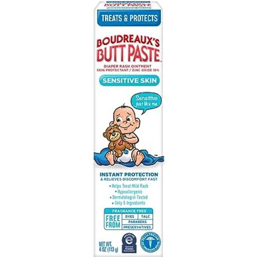 Boudreaux's Butt Paste for Sensitive Skin Diaper Rash Cream, Ointment for Baby, 4 oz Tube
