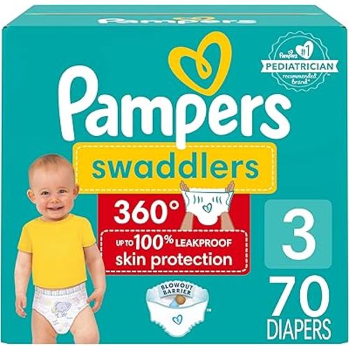 Pampers Diapers - Swaddlers 360 - Size 3, 70 Count, for up to 100% Leakproof Premium Skin Protection