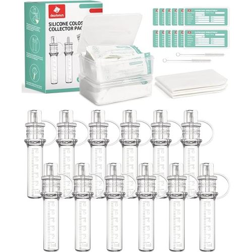 dearlomum Colostrum Collector Kit 6ml/12pcs,Reusable Breast Milk Collector with Storage Case and Cotton Wipe,Portable Colostrum Container BPA Free