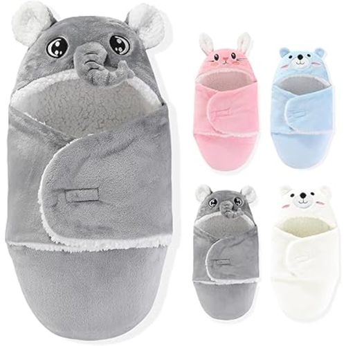 Swaddles for Newborns, Gray Elephant Personalized Infant Arms Up Cute Plush Receiving Blanket 0-6 Months,Transitional Blankets for Baby Girl Boy– Warm, Comfortable