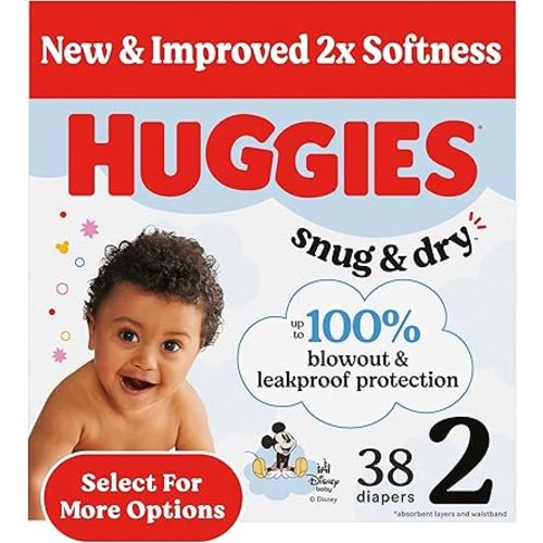 Huggies Size 2 Diapers, Snug & Dry Baby Diapers, Size 2 (12-18 lbs), 38 Count, Packaging May Vary