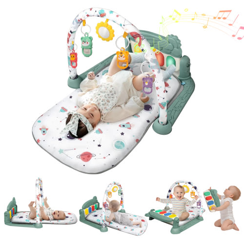 Baby Gym Mat , HDJ Upgrade Play Mat with Side Rails and Toys for Boys and Girls Baby Shower Gift , Green