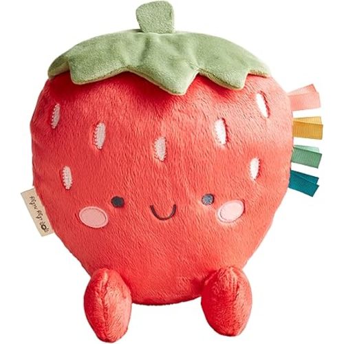 Itzy Ritzy Baby Plush Toy – Soft Stuffed Animal for Babies & Kids – Sensory Ribbons & Textured Fabrics for Tactile Play – Cozy & Cuddly Companion for Newborns & Up (Strawberry)