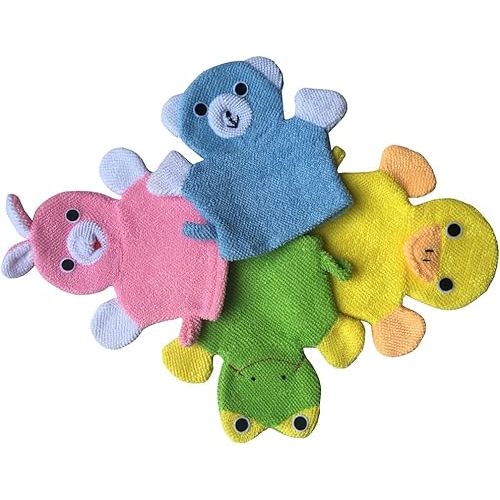 Cute Baby Kids Bath Sponge/Mitt/Glove Set of 4 Cartoon Rabbit/Frog/Duck/Bear